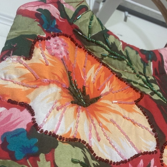 Colorful flower printed purse with gorgeous hand beading and sequins detailing - Picture 11 of 17